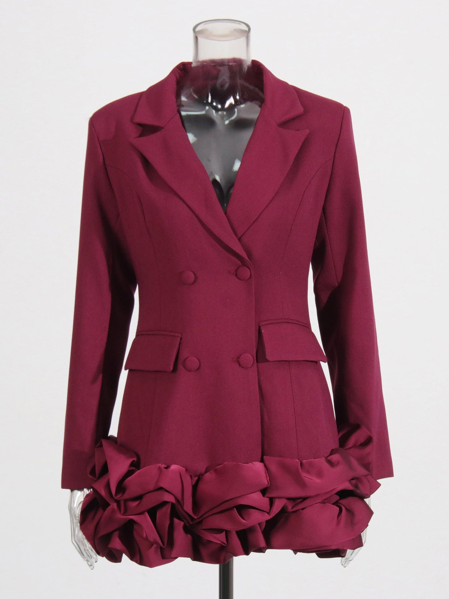 Burgundy Double - Breasted Ruffle Hem Mini Dress - SISPELL