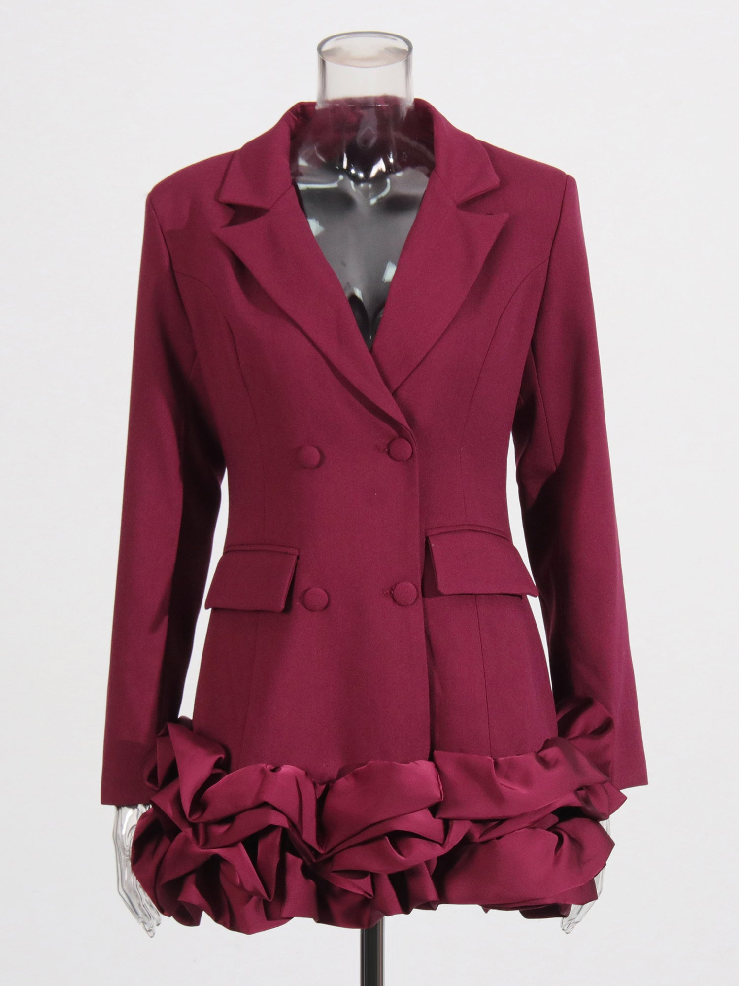 Burgundy Double - Breasted Ruffle Hem Mini Dress - SISPELL