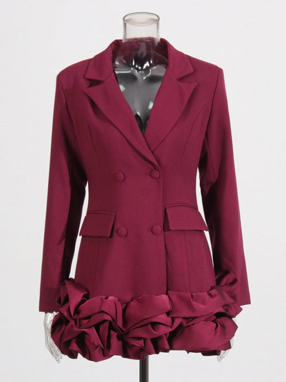 Burgundy Double - Breasted Ruffle Hem Mini Dress - SISPELL