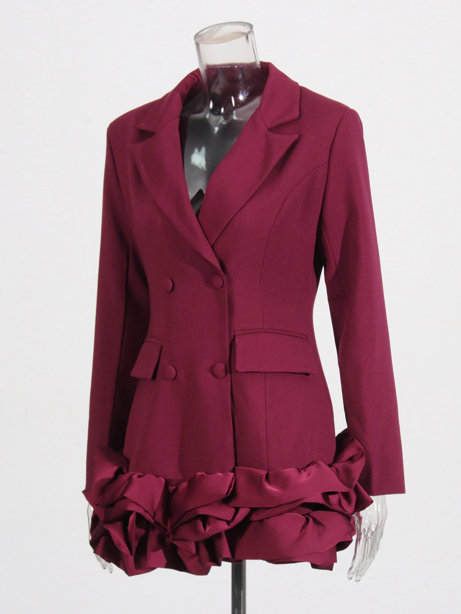 Burgundy Double - Breasted Ruffle Hem Mini Dress - SISPELL