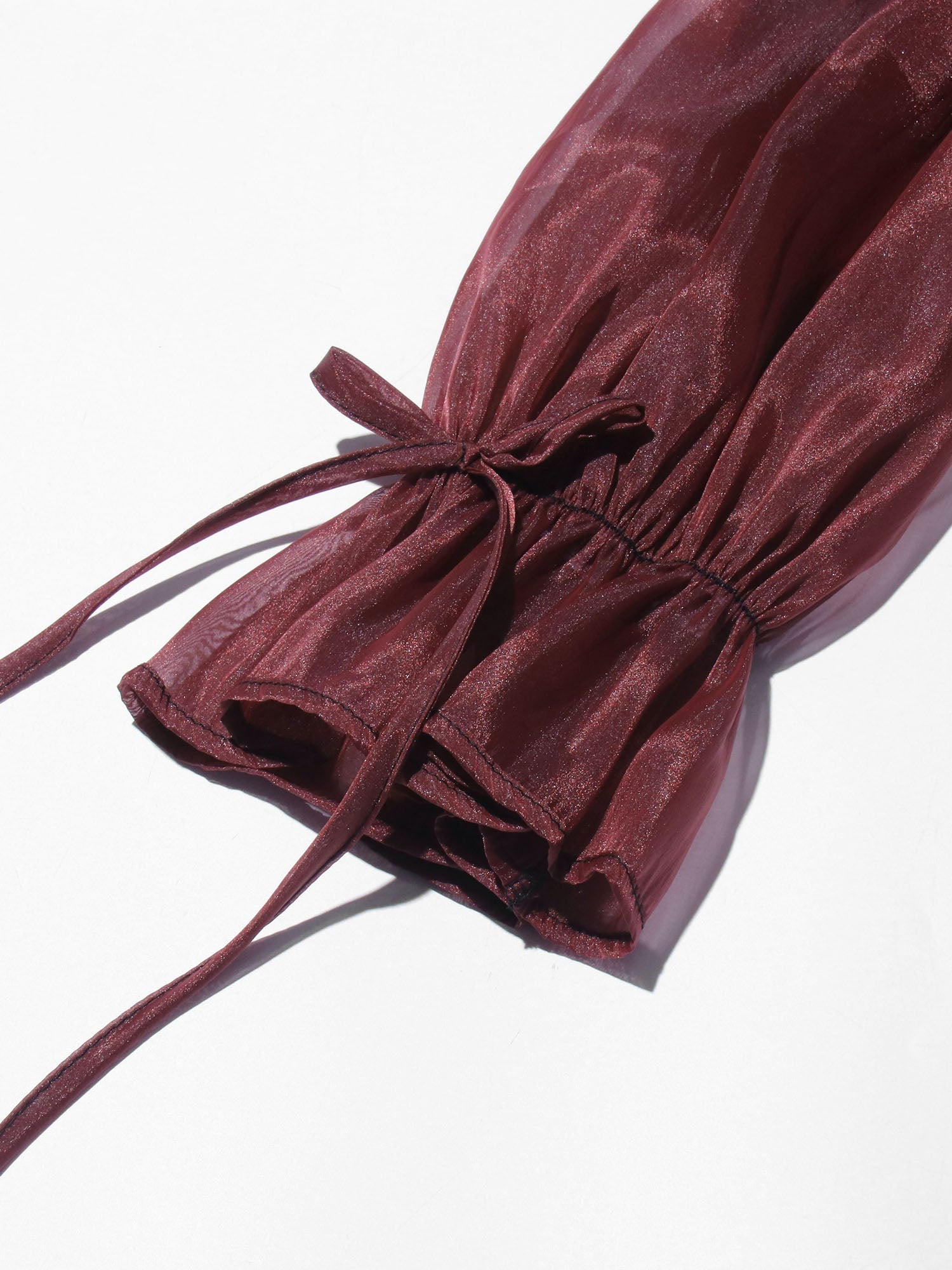 Burgundy Off - Shoulder Ruffled Sheer Blouse - SISPELL