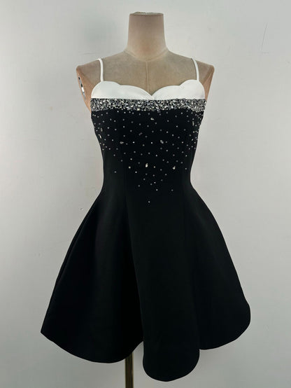 One Line Patchwork Diamonds Short Dress