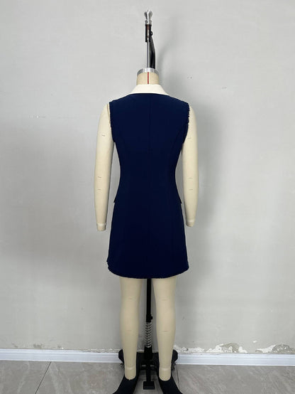 Hit Color Sleeveless Short Dress