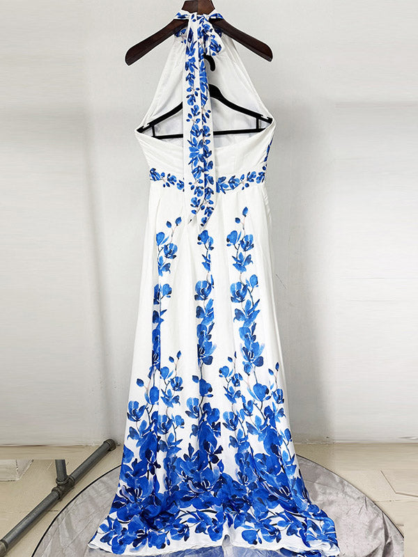 Print Sleeveless Backless Long Dress