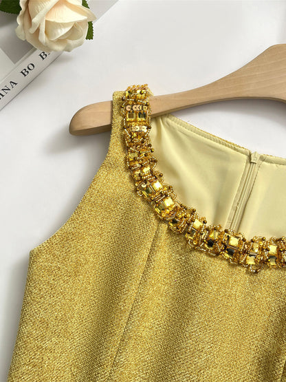 Square Collar Diamonds Short Dress