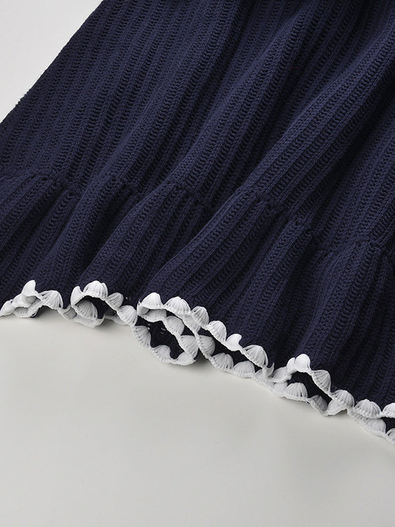 Knit V-neck Ruffles Short Dress