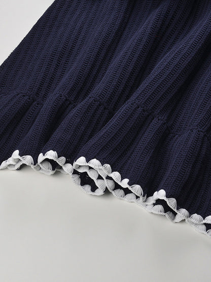 Knit V-neck Ruffles Short Dress