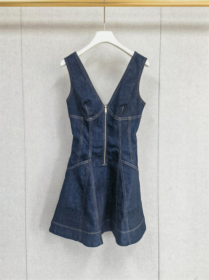 Denim V-neck Sleeveless Short Dress