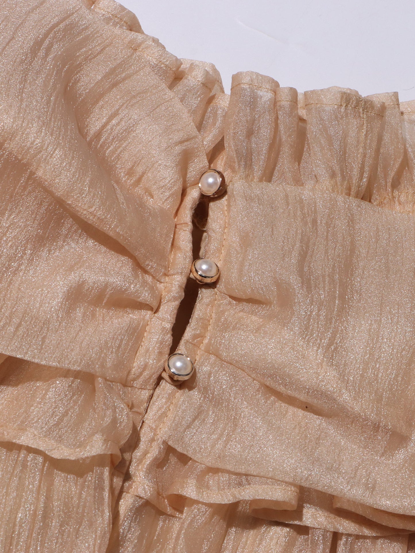 Champagne Off - Shoulder Ruffled Sheer Blouse - SISPELL
