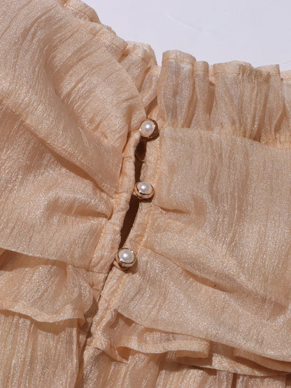 Champagne Off - Shoulder Ruffled Sheer Blouse - SISPELL