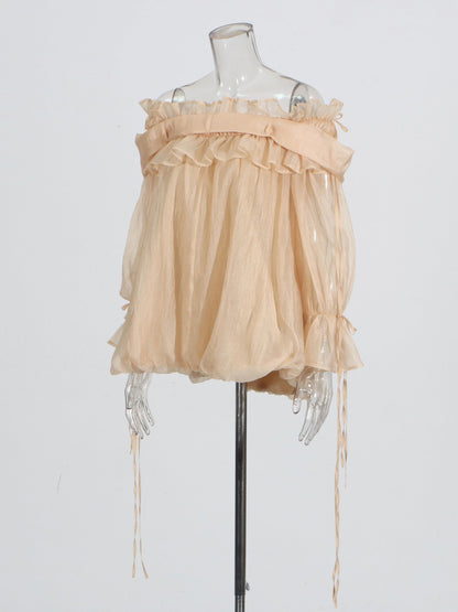 Champagne Off - Shoulder Ruffled Sheer Blouse - SISPELL