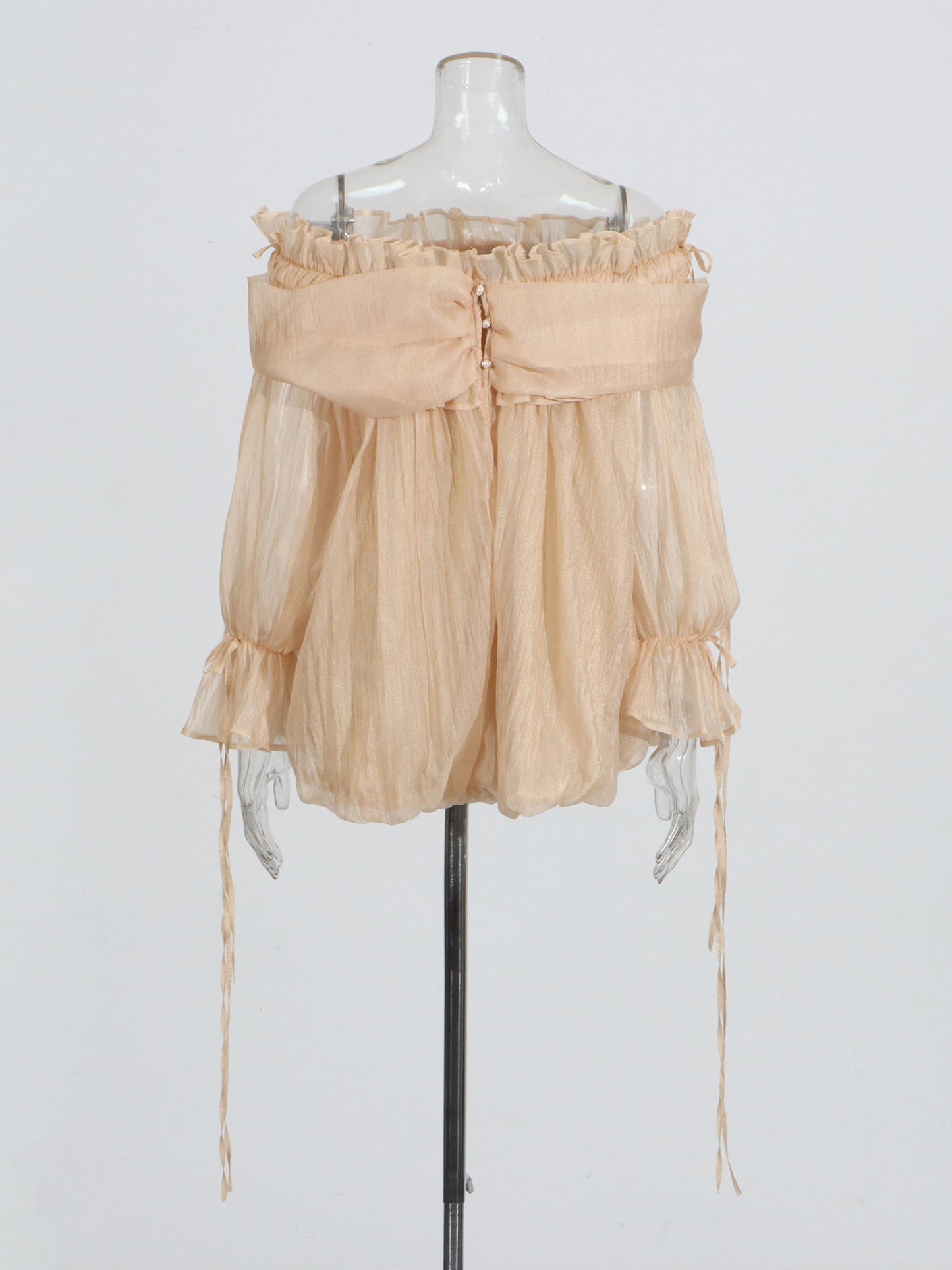 Champagne Off - Shoulder Ruffled Sheer Blouse - SISPELL