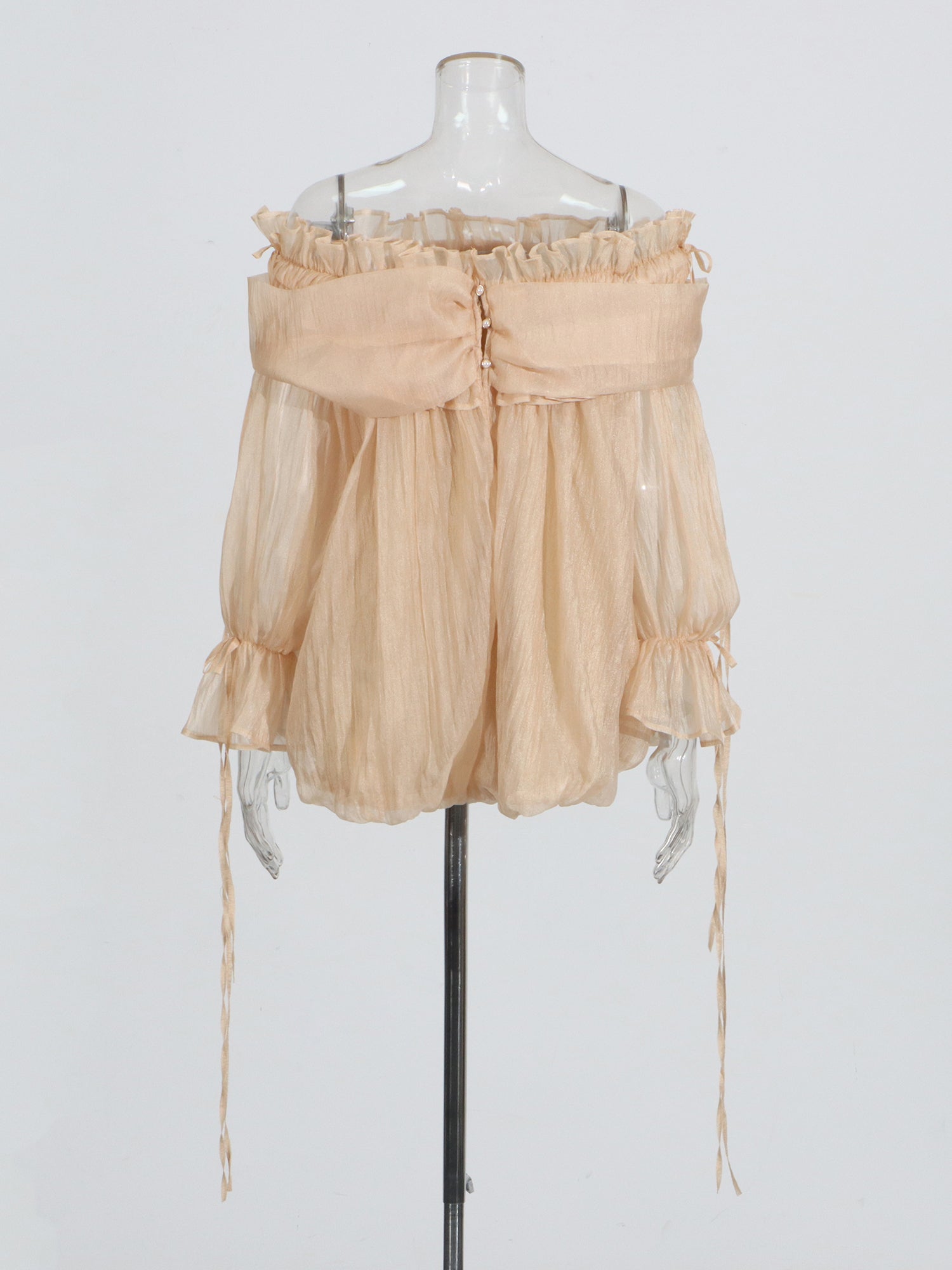 Champagne Off - Shoulder Ruffled Sheer Blouse - SISPELL
