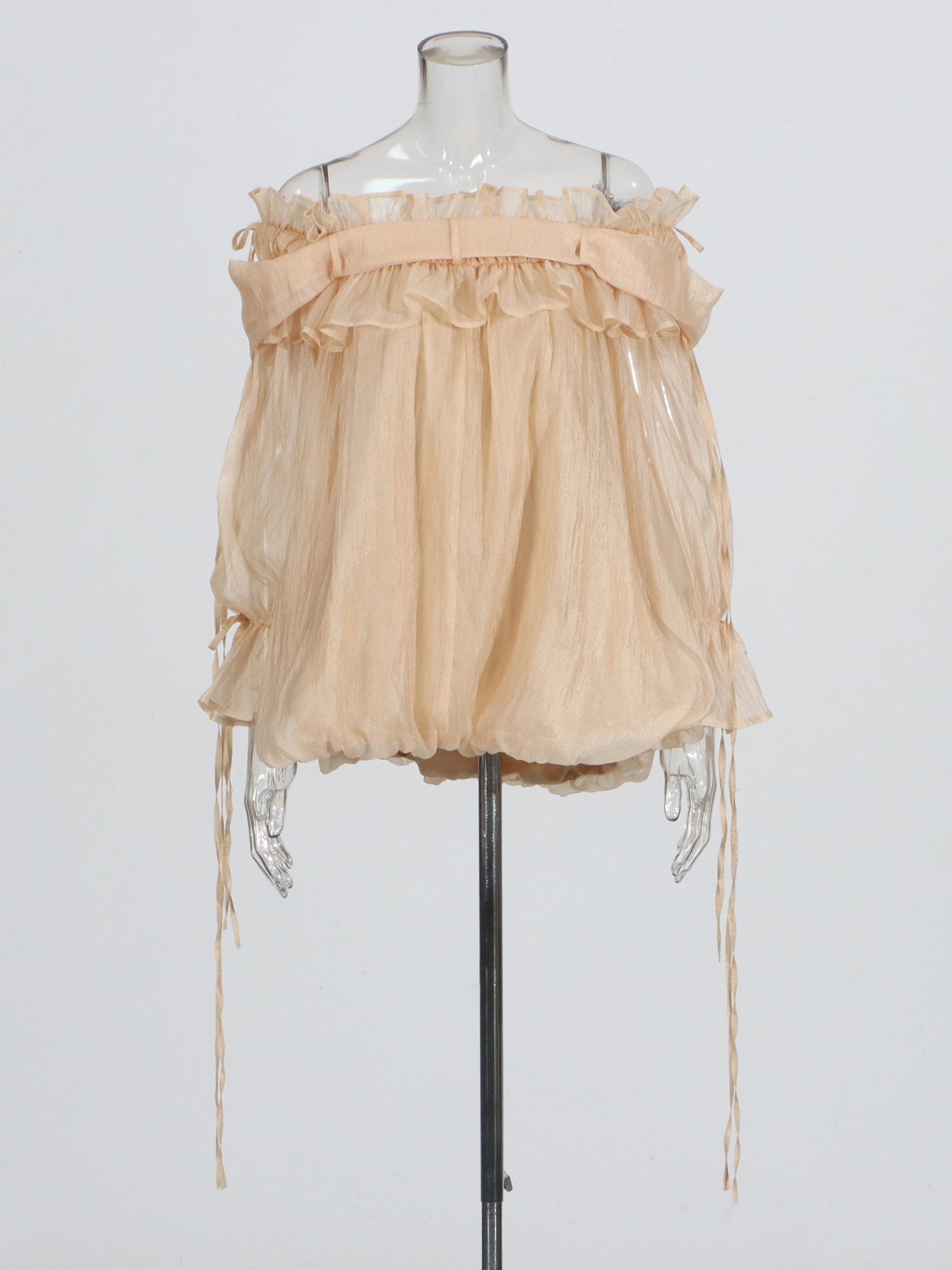 Champagne Off - Shoulder Ruffled Sheer Blouse - SISPELL