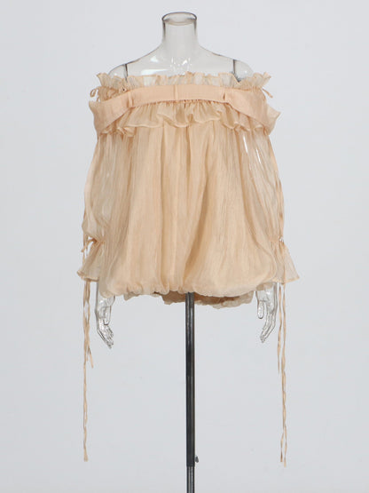 Champagne Off - Shoulder Ruffled Sheer Blouse - SISPELL