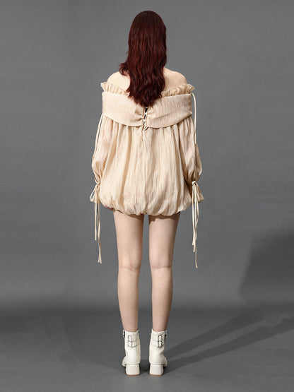 Champagne Off - Shoulder Ruffled Sheer Blouse - SISPELL