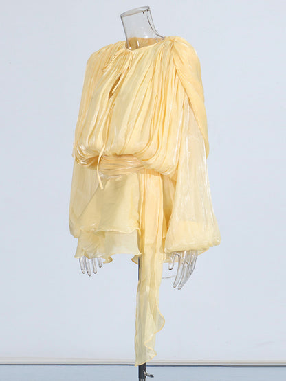 Charming Yellow Tie - Neck Wrap Mini Dress - SISPELL