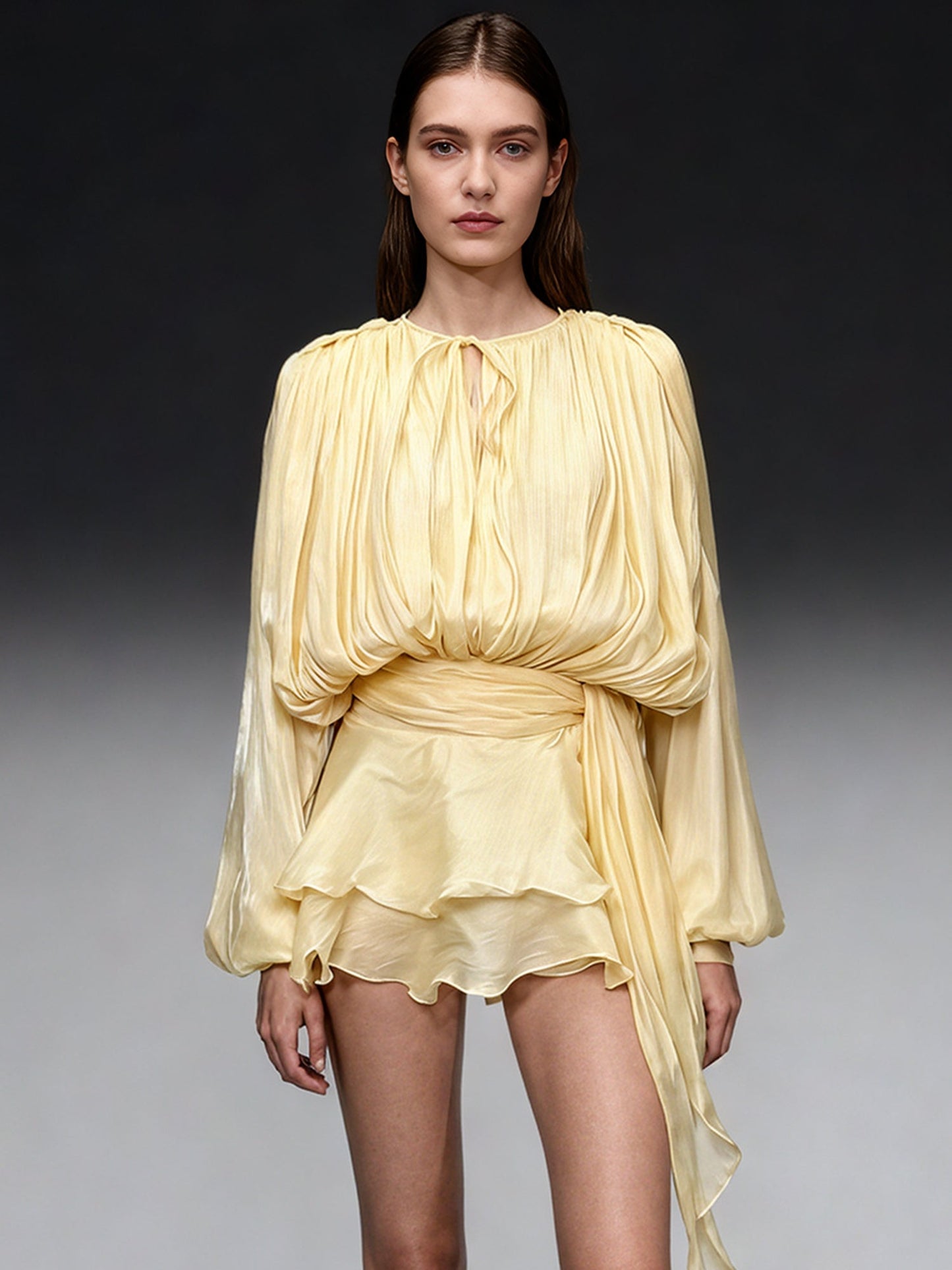 Charming Yellow Tie - Neck Wrap Mini Dress - SISPELL