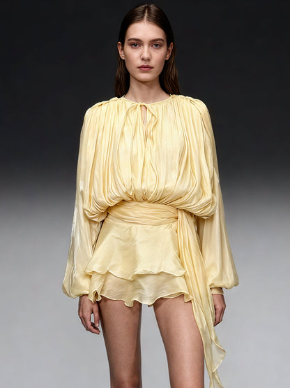 Charming Yellow Tie - Neck Wrap Mini Dress - SISPELL