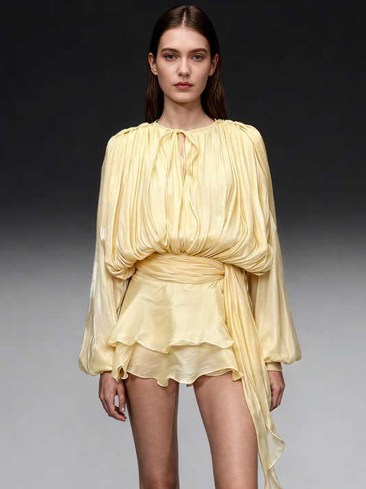 Charming Yellow Tie - Neck Wrap Mini Dress - SISPELL