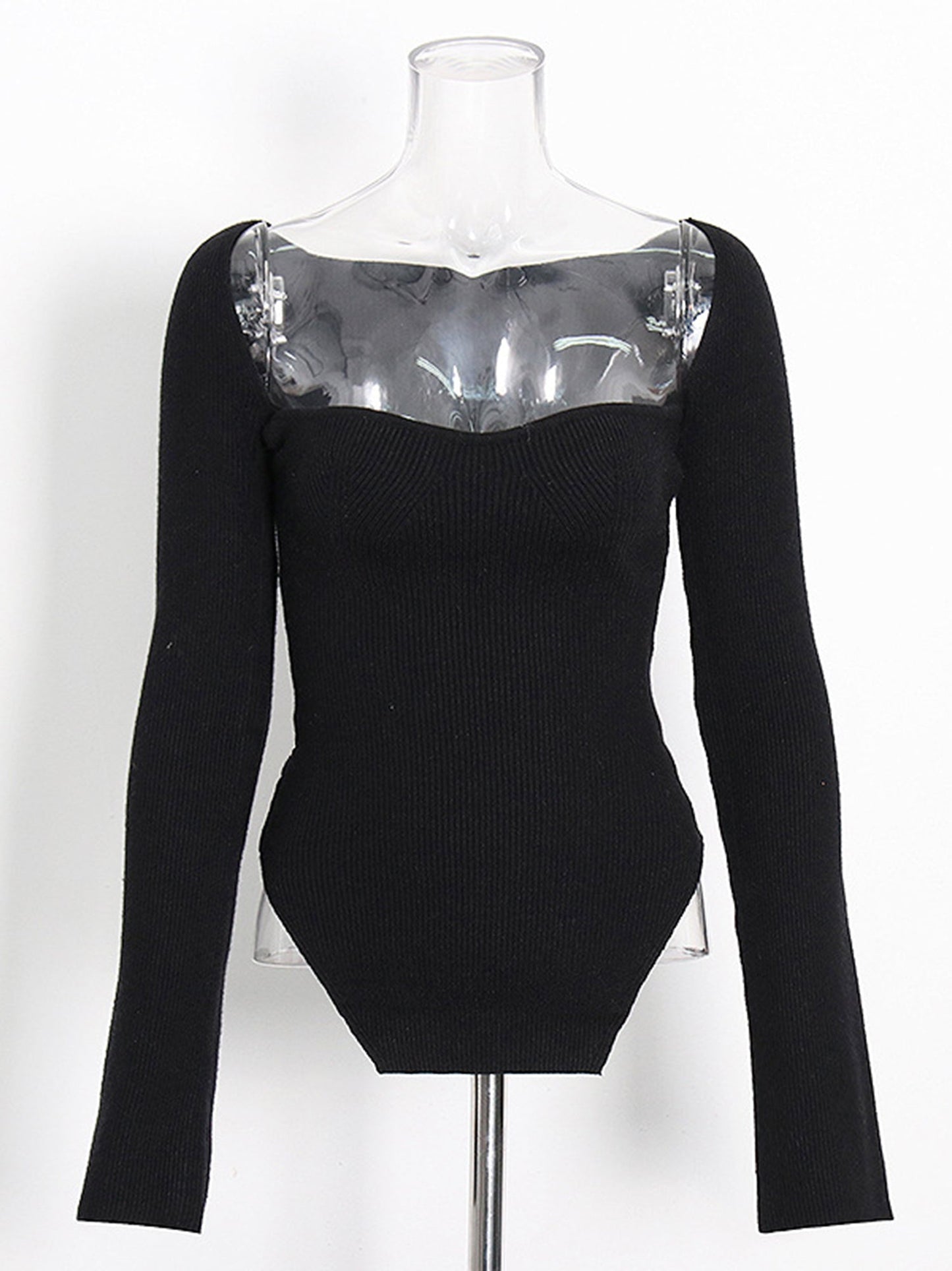 Chic Black Sweetheart Neckline Long - Sleeve Top - SISPELL
