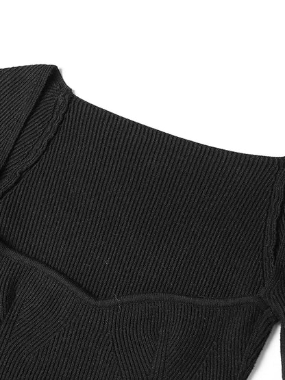 Chic Black Sweetheart Neckline Long - Sleeve Top - SISPELL