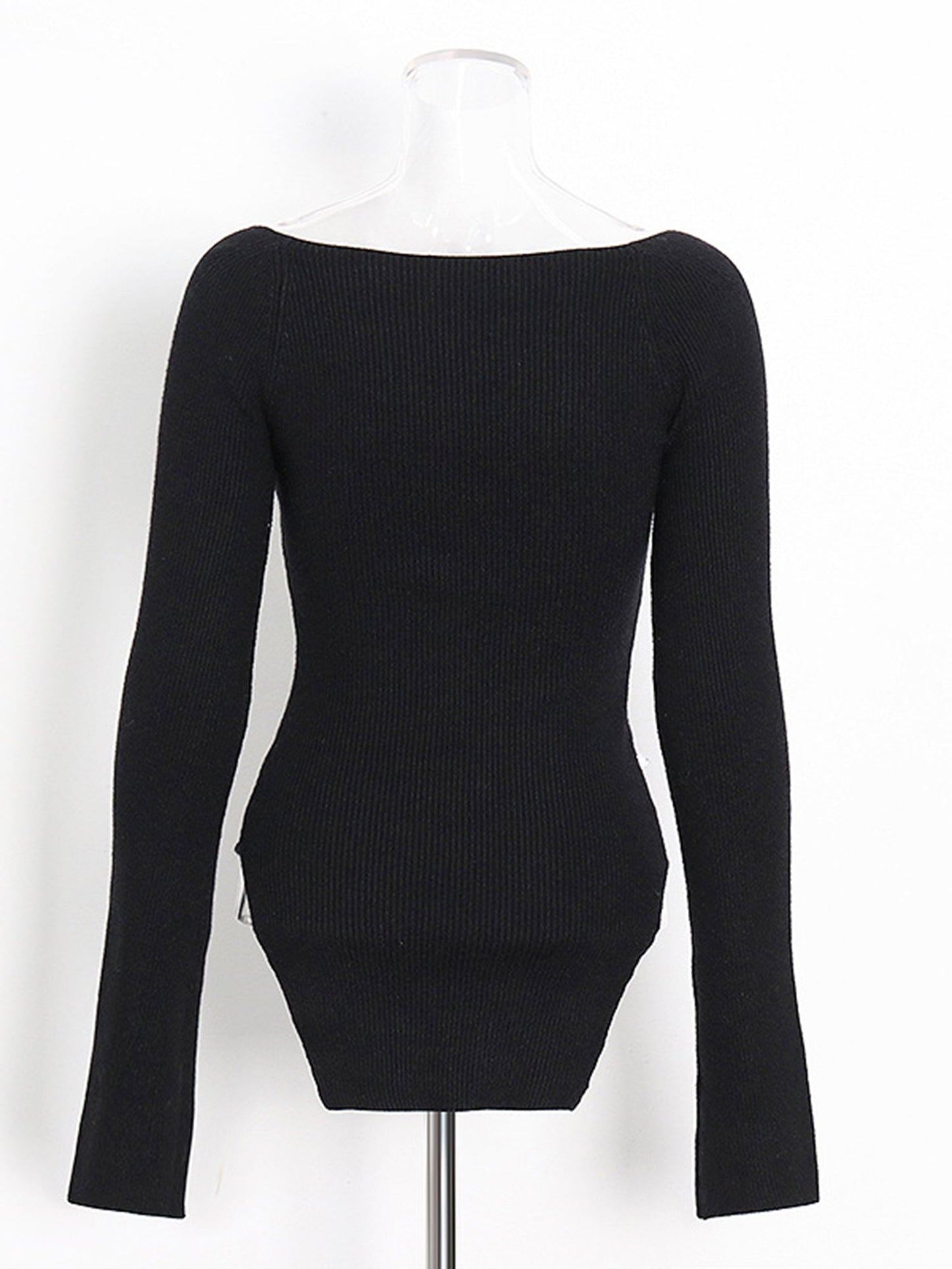 Chic Black Sweetheart Neckline Long - Sleeve Top - SISPELL