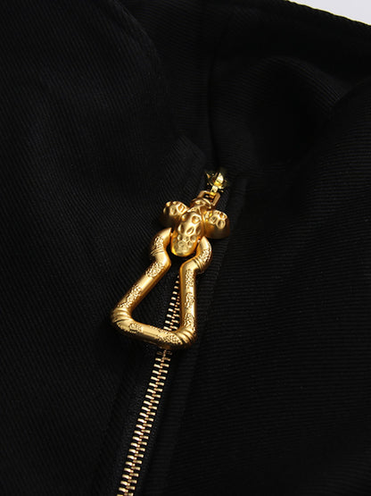 Chic Black Zip - Up Jacket with Gold Hardware - SISPELL