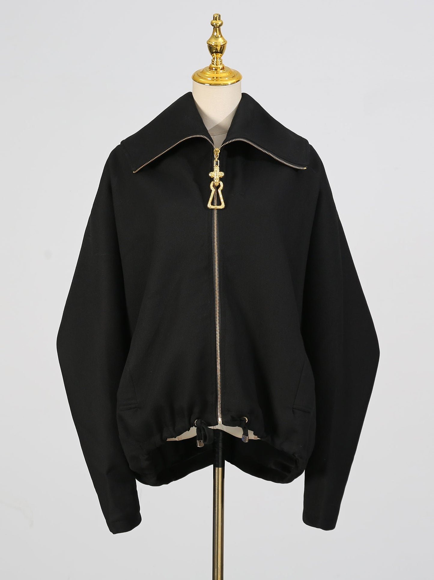 Chic Black Zip - Up Jacket with Gold Hardware - SISPELL