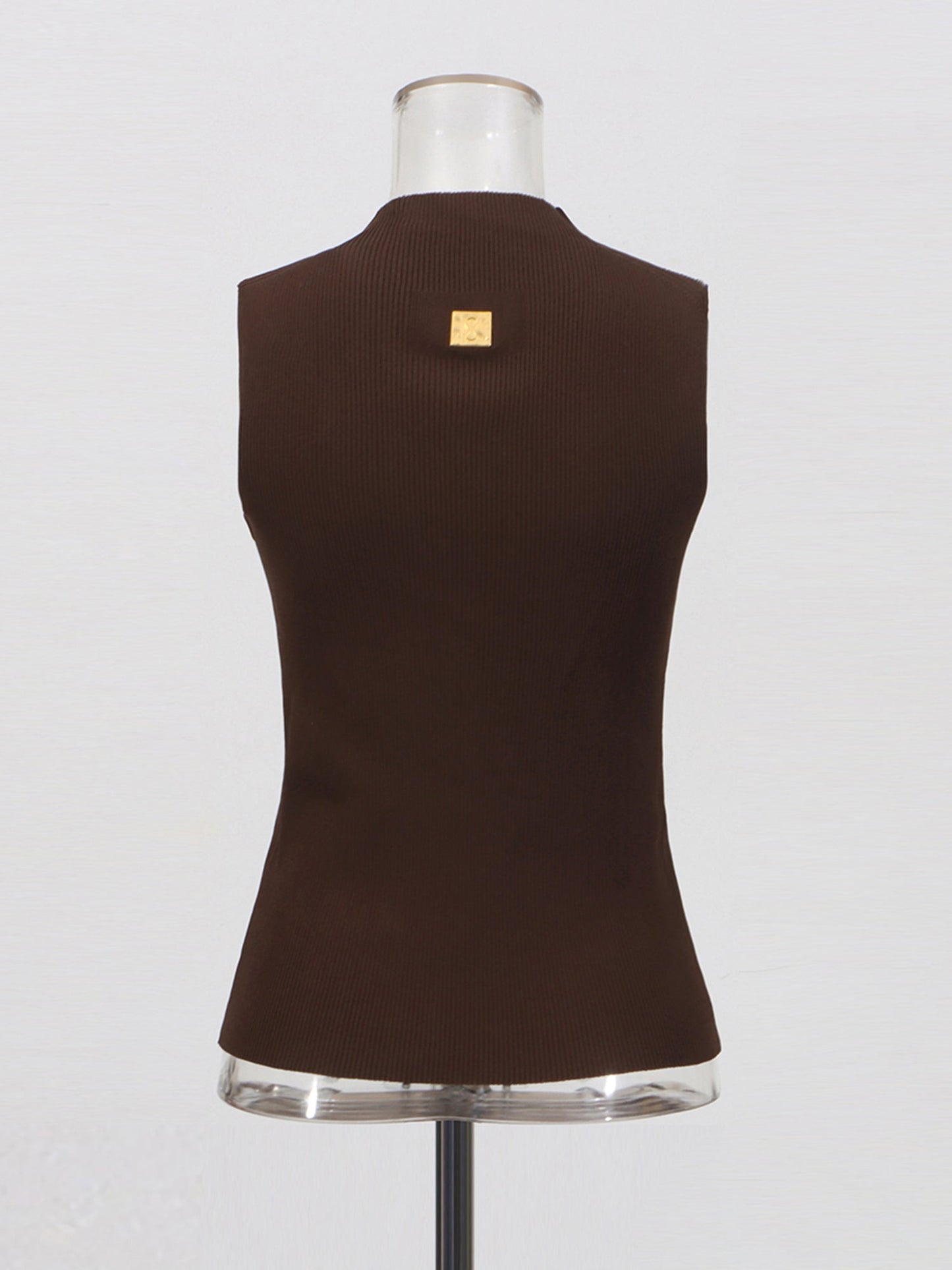 Chic Coffee Sleeveless Top with Gold Keyhole Accent - SISPELL
