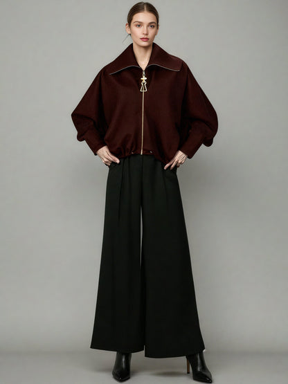 Chic Coffee Zip - Up Jacket with Gold Hardware - SISPELL