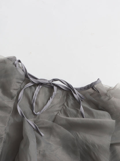 Chic Gray Ruffled Organza Crop Top - SISPELL