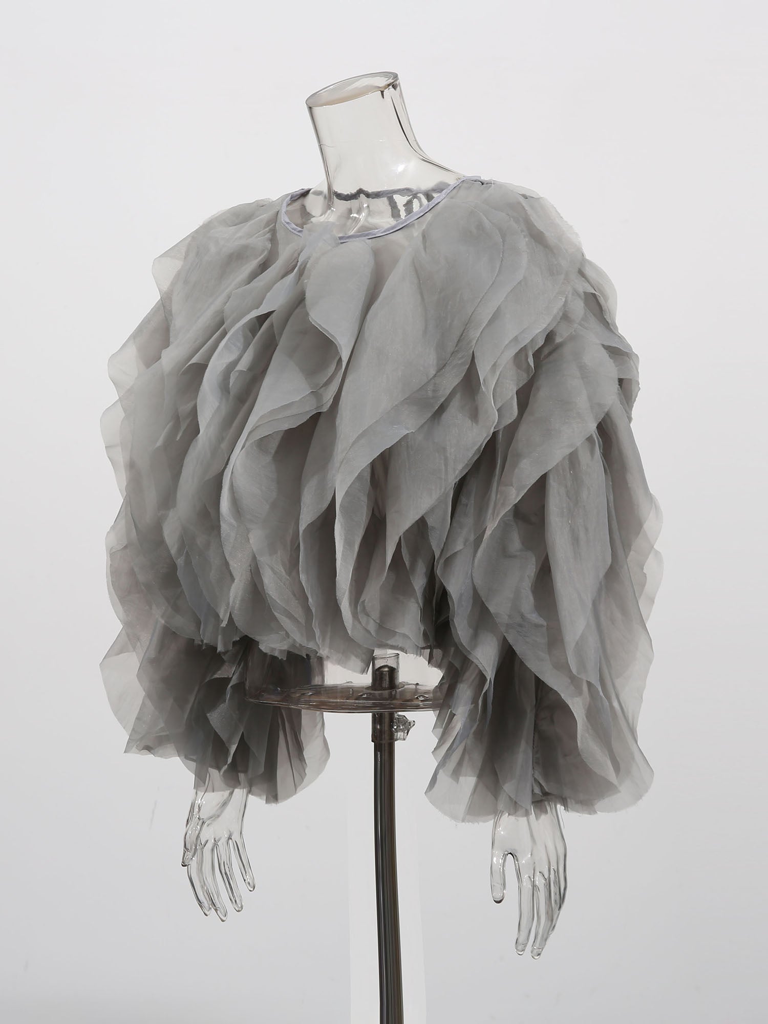 Chic Gray Ruffled Organza Crop Top - SISPELL