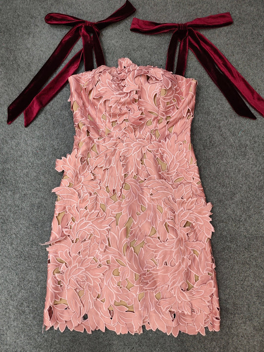 Chic Hollow Out Patchwork Short Dress - SISPELL