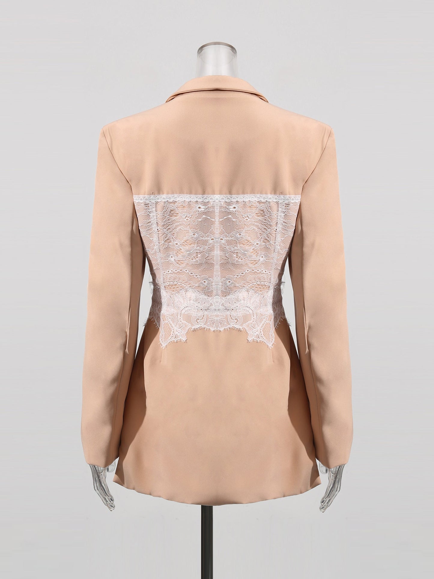Chic Khaki Blazer with White Lace Corset Detail - SISPELL