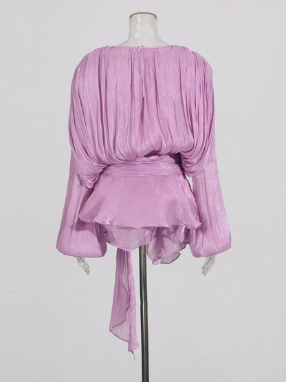 Chic Lavender Tie - Neck Wrap Mini Dress - SISPELL