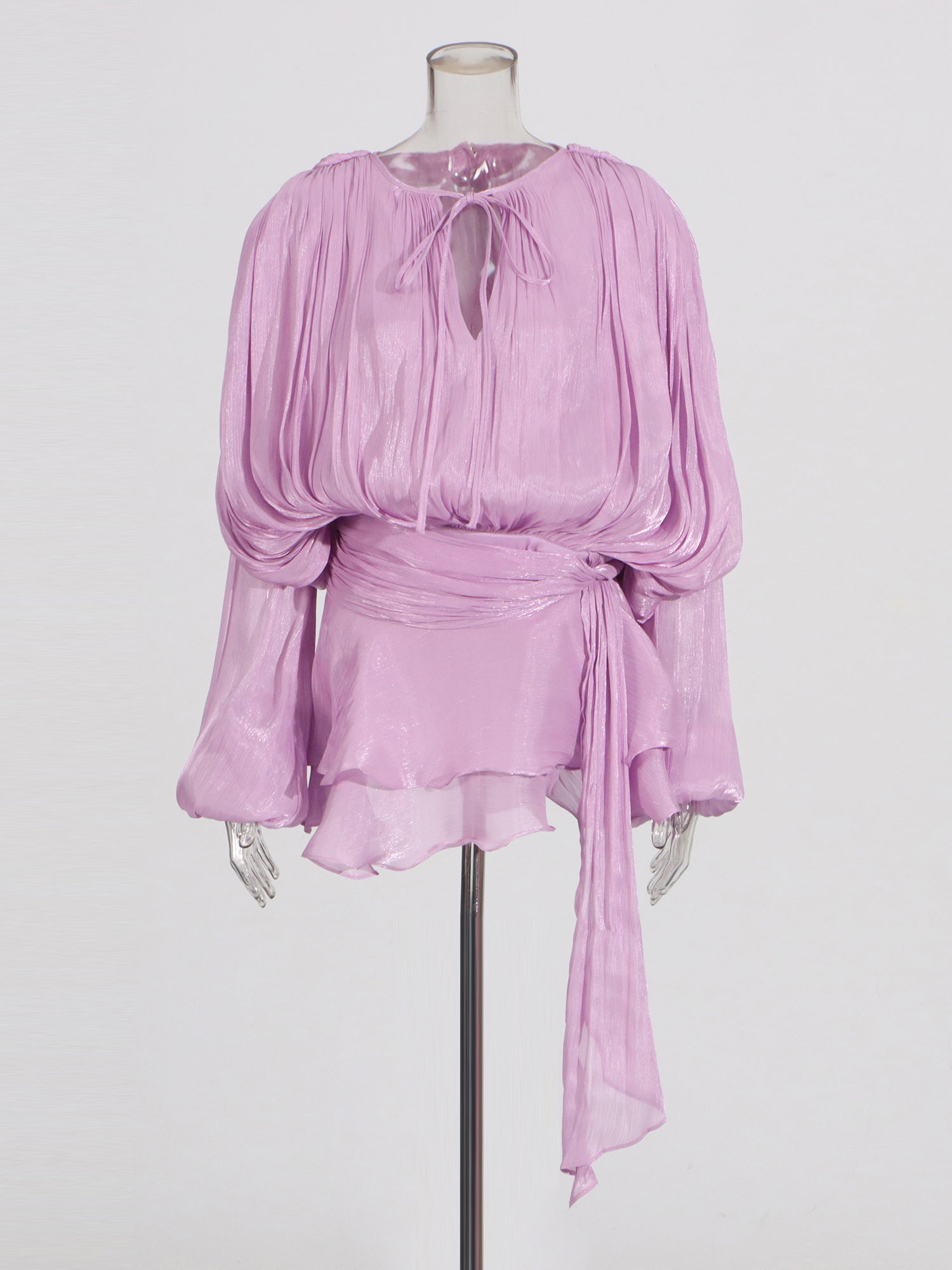 Chic Lavender Tie - Neck Wrap Mini Dress - SISPELL