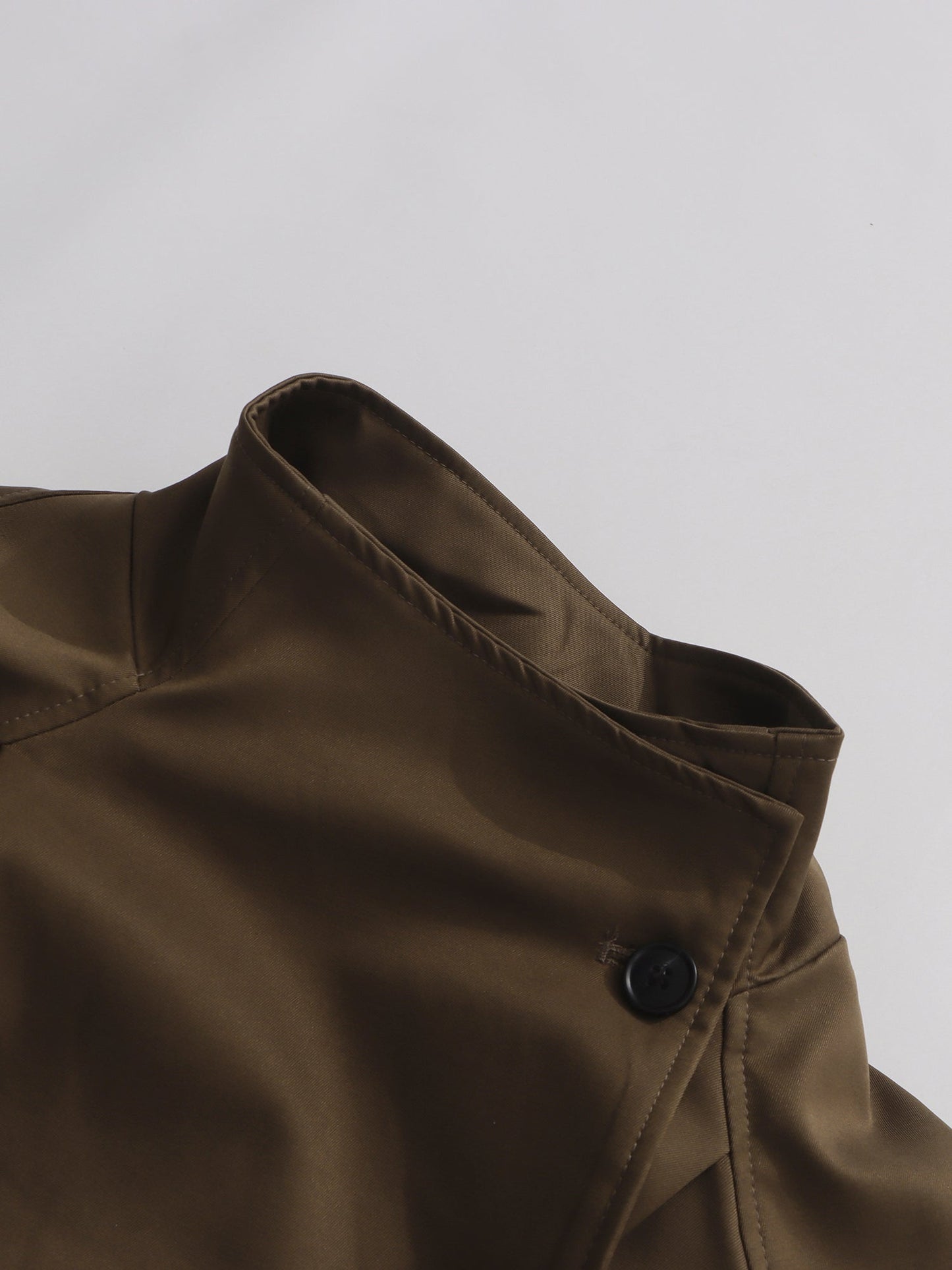 Coffee Asymmetric Long Coat with Stand Collar - SISPELL