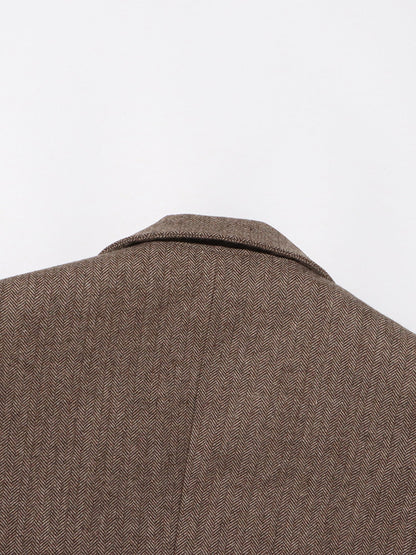 Coffee Blazer with Oversized Floral Shoulder Detail - SISPELL