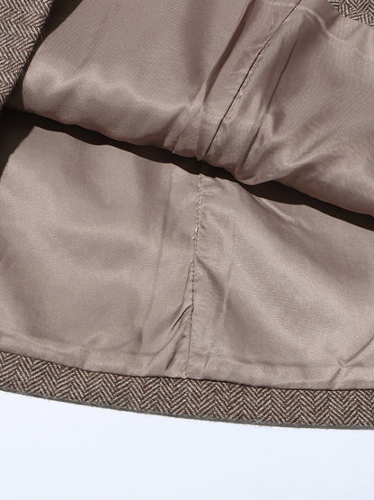 Coffee Blazer with Oversized Floral Shoulder Detail - SISPELL