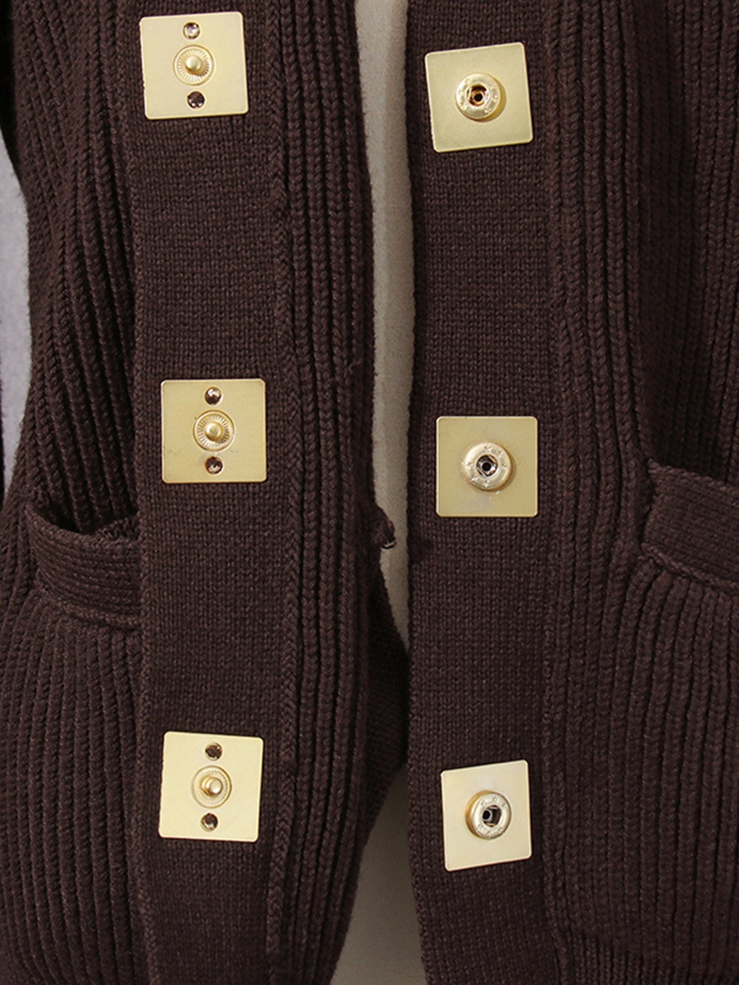 Coffee Ribbed Cardigan with Decorative Gold Buttons - SISPELL