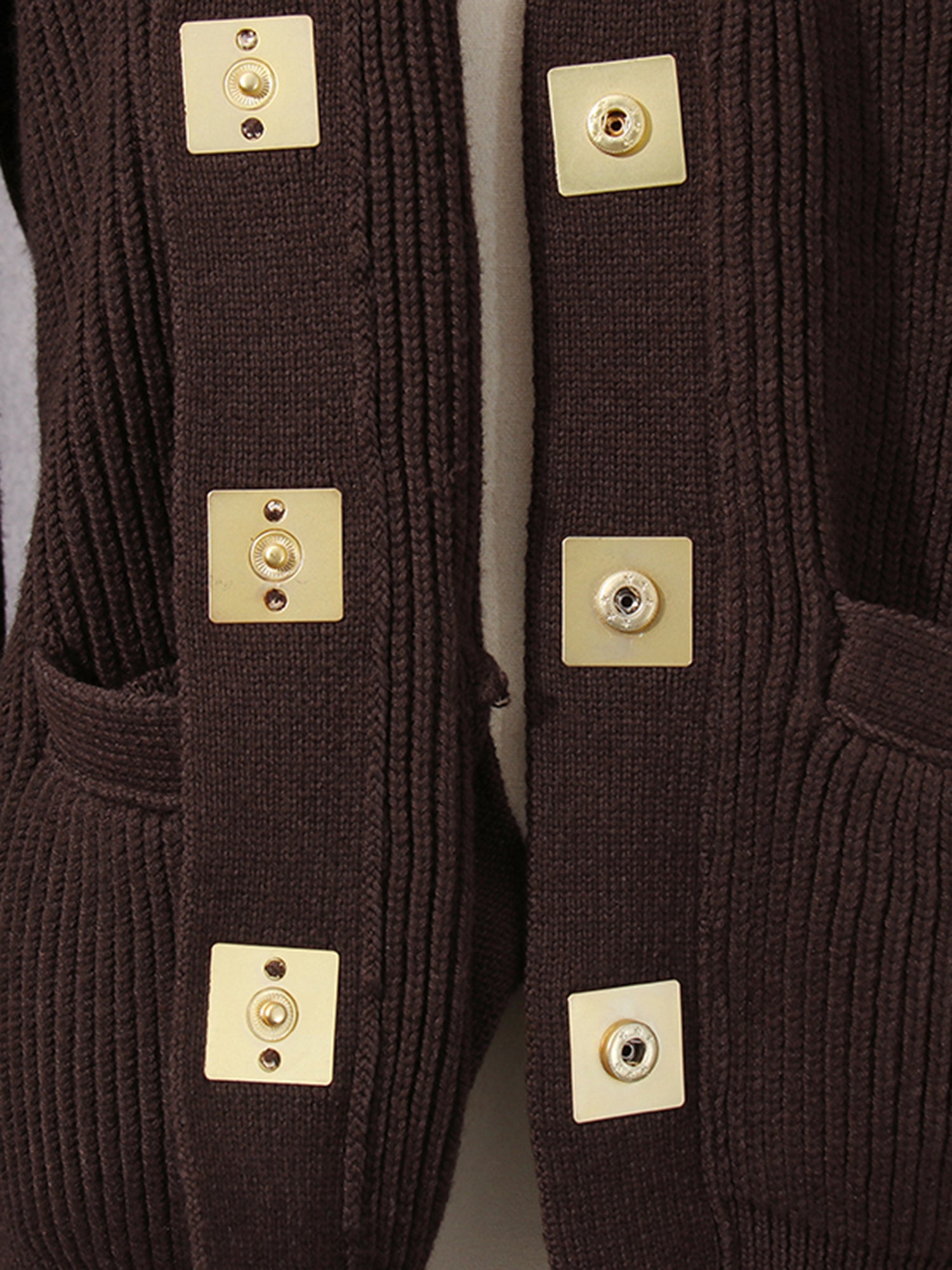 Coffee Ribbed Cardigan with Decorative Gold Buttons - SISPELL