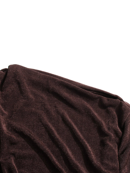 Coffee Ruched Long Sleeve Maxi Dress - SISPELL