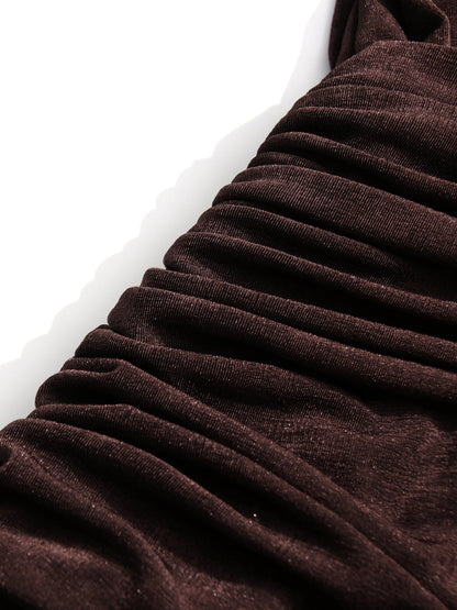 Coffee Ruched Long Sleeve Maxi Dress - SISPELL