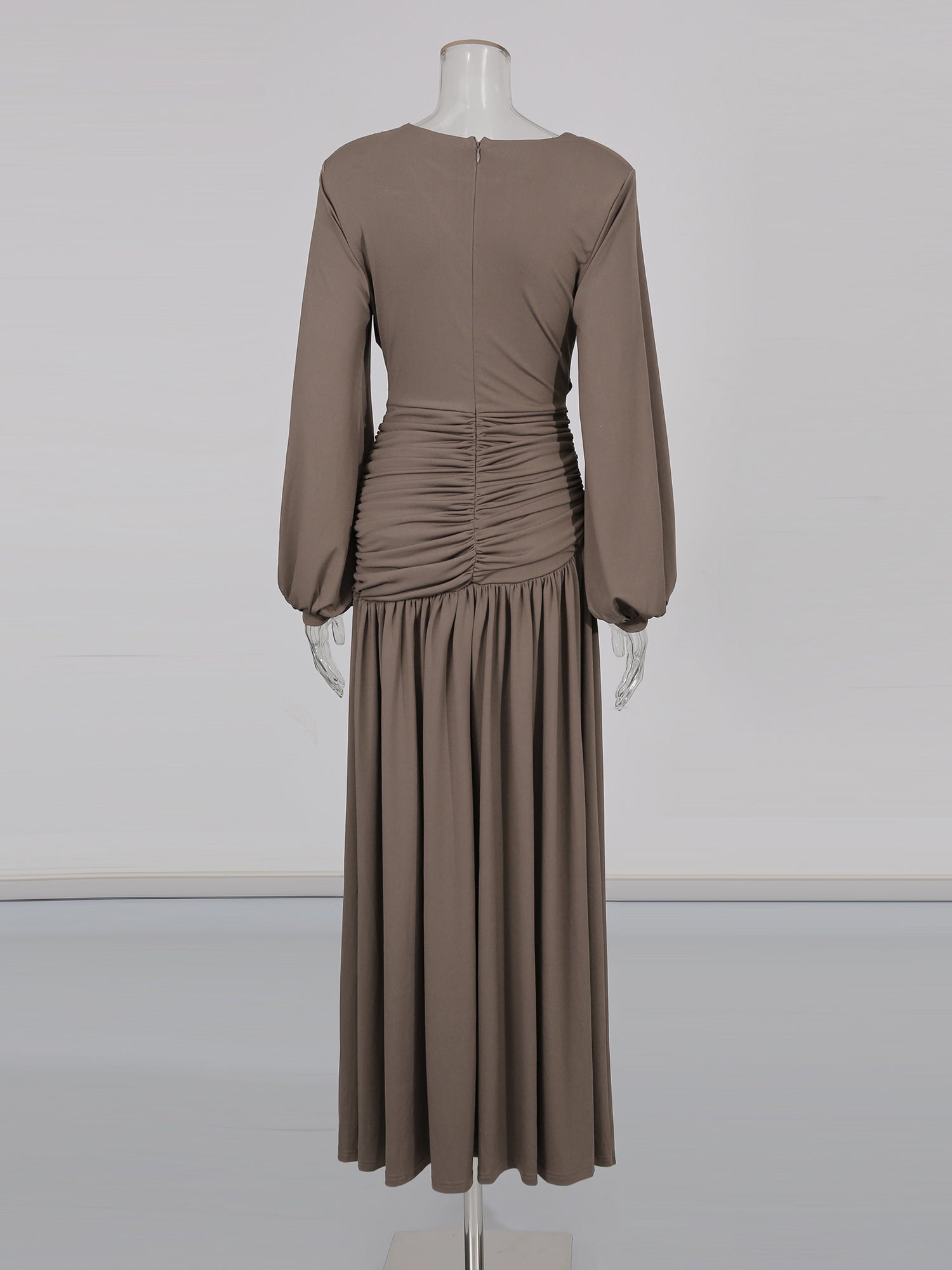 Coffee Ruched Maxi Dress with Cutout Waist - SISPELL