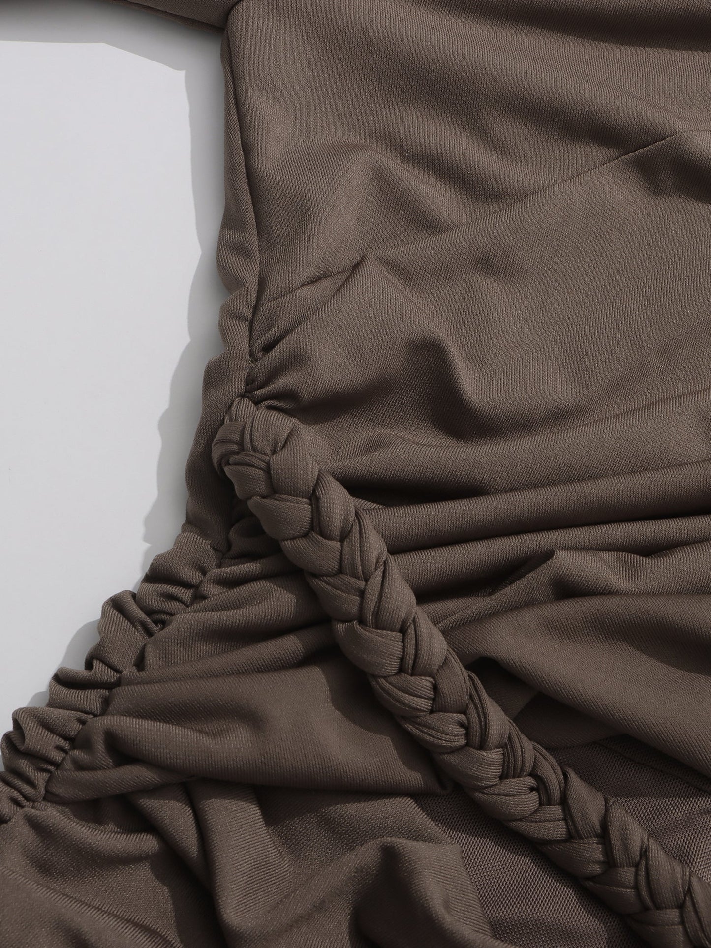 Coffee Ruched Maxi Dress with Cutout Waist - SISPELL