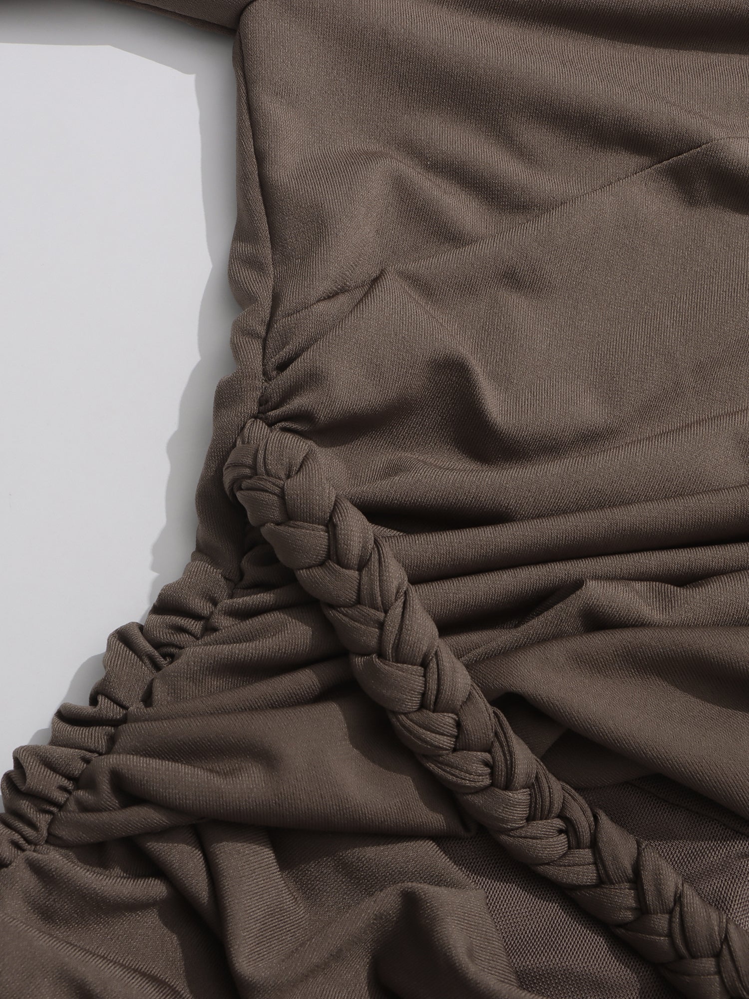 Coffee Ruched Maxi Dress with Cutout Waist - SISPELL