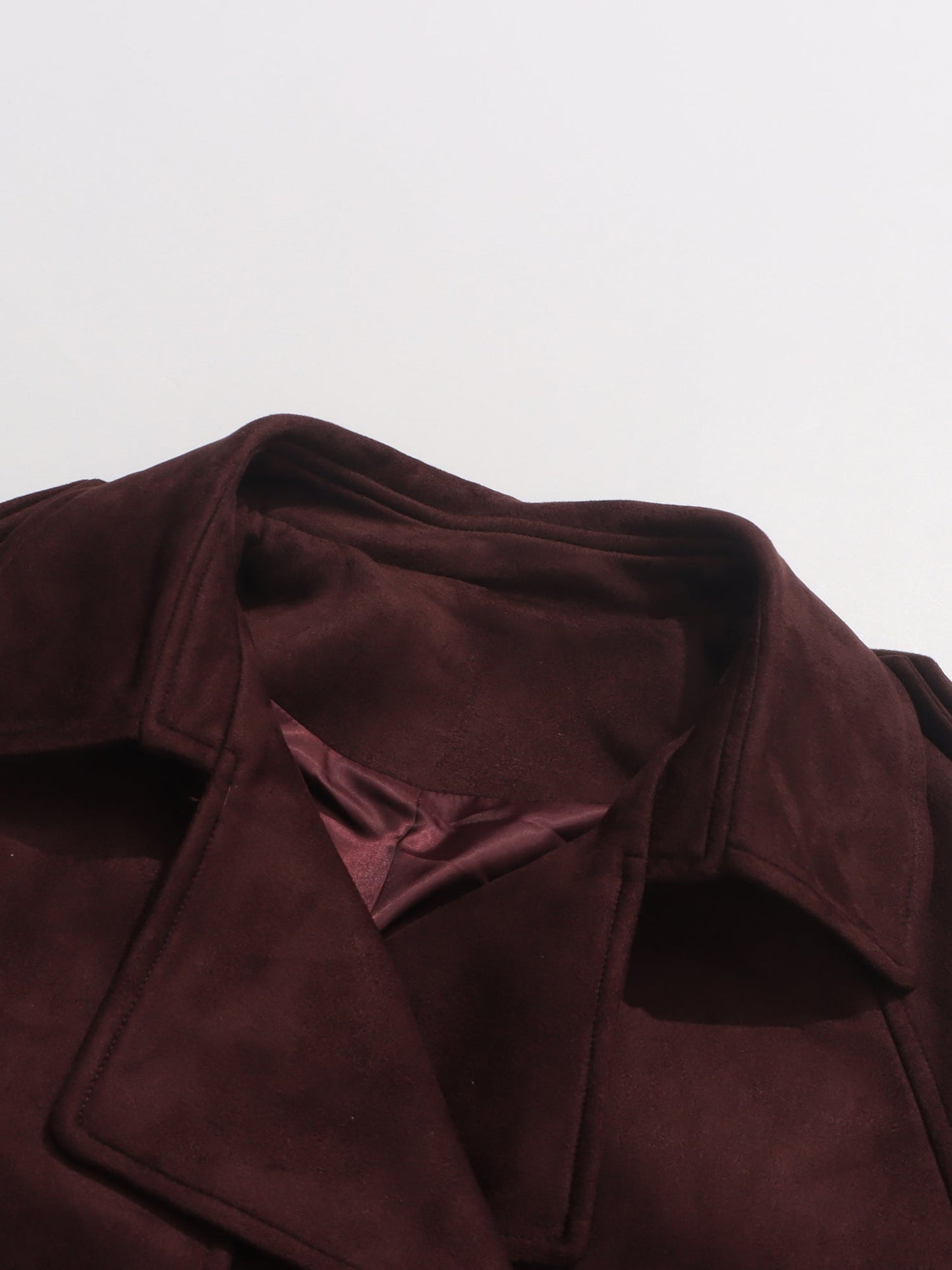 Coffee Suede Long Trench Coat with Belted Waist - SISPELL