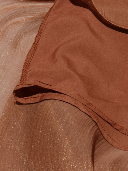 Coffee Tie Neck Puff Sleeve Maxi Dress - SISPELL