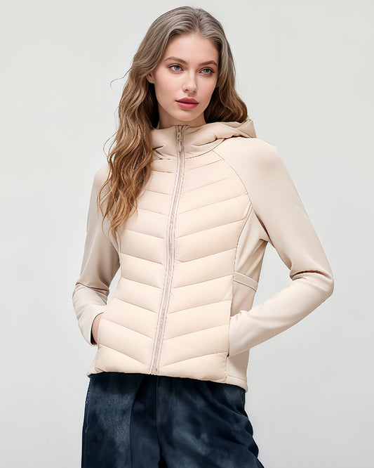 Creamy Beige Lightweight Down Jacket with Hood - SISPELL